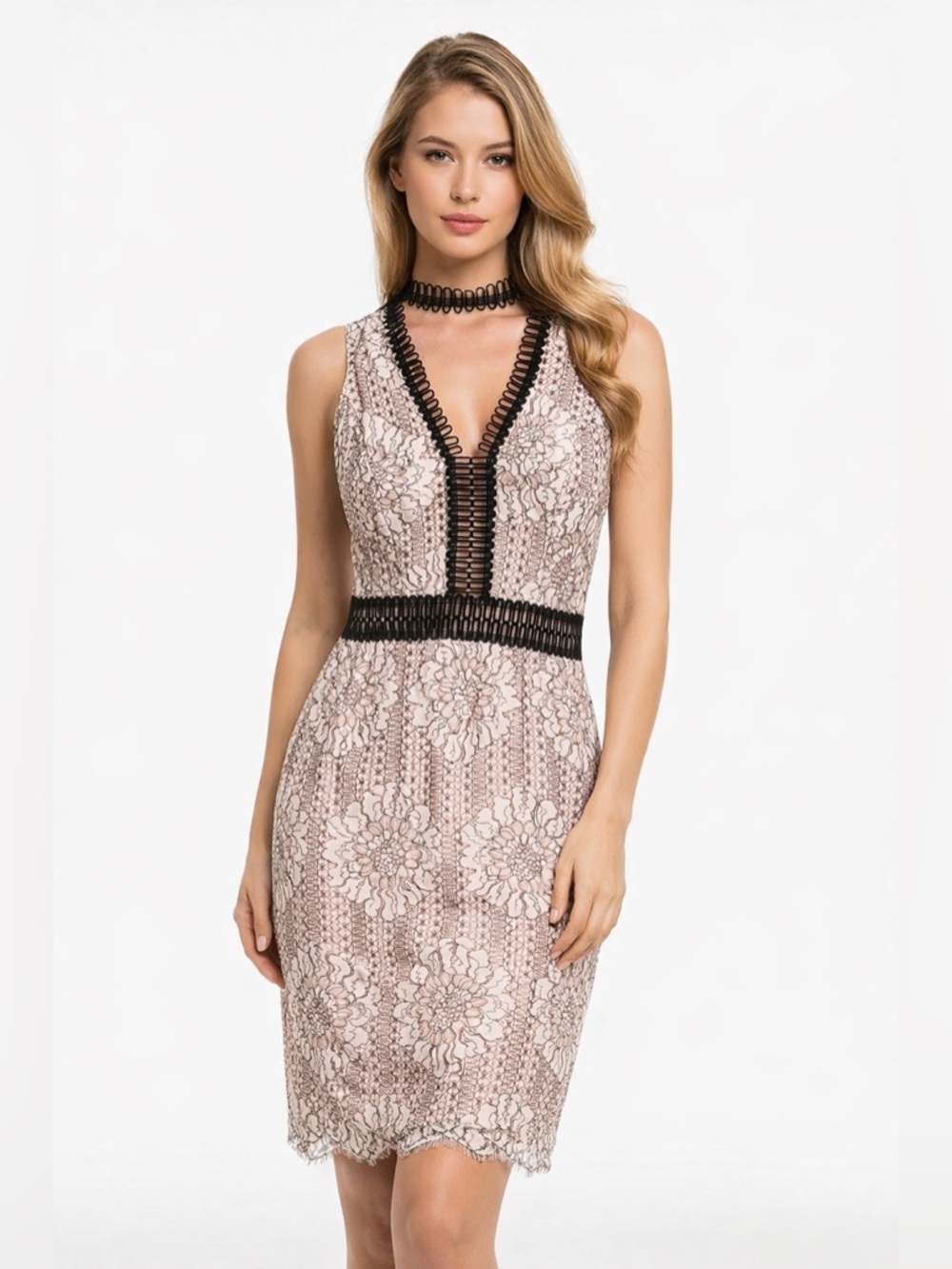 Woman's Large Lace Mini Dress Crochet Black White Pink Feminine Garden Event